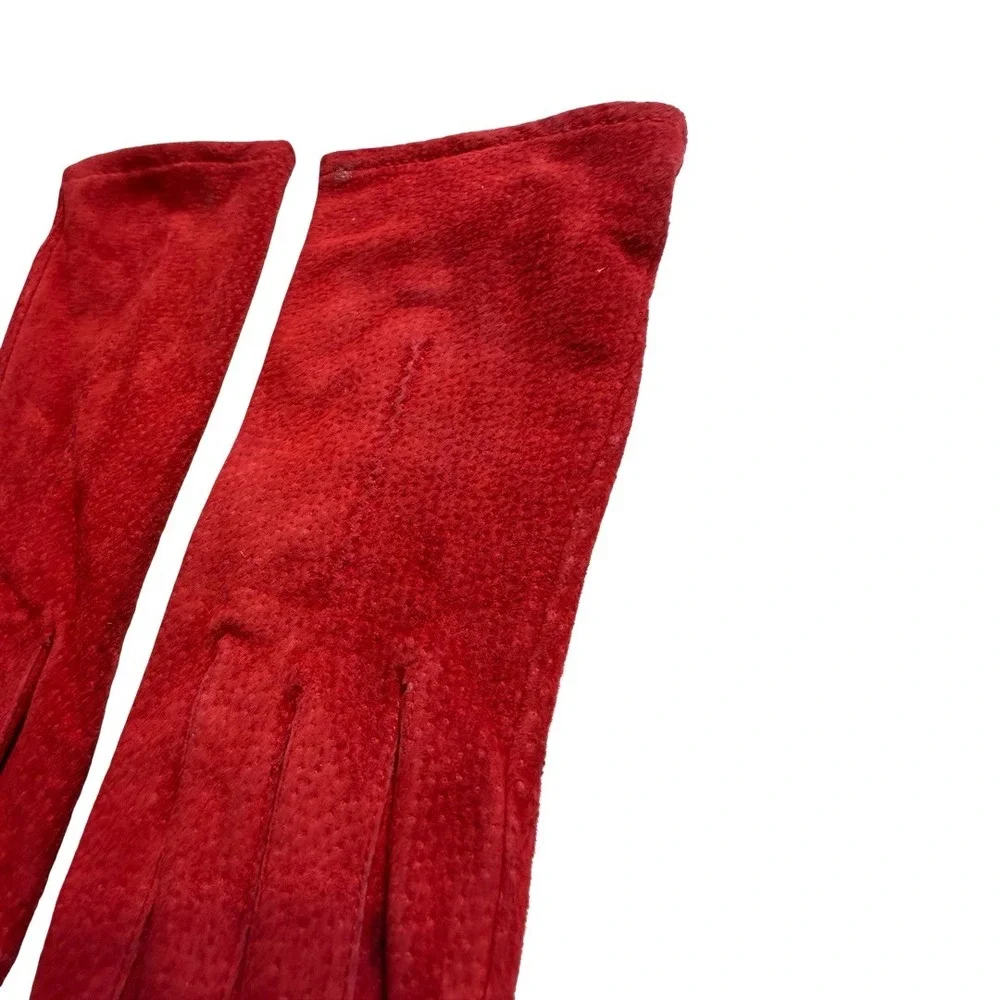 Fownes Vintage Red Suede Leather Gloves Acrylic Lined Size Large WPL 9522